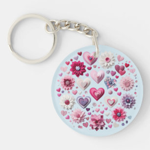 Floral Valentine's Day Heart Key Ring