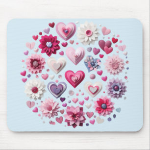 Floral Valentine's Day heart Mouse Mat
