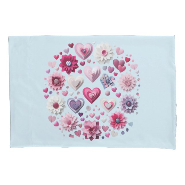 Floral Valentine's Day heart Pillowcase (Front)