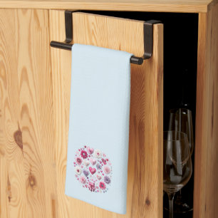 Floral Valentine's Day heart Tea Towel