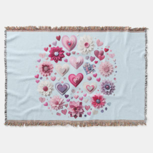 Floral Valentine's Day Heart Throw Blanket