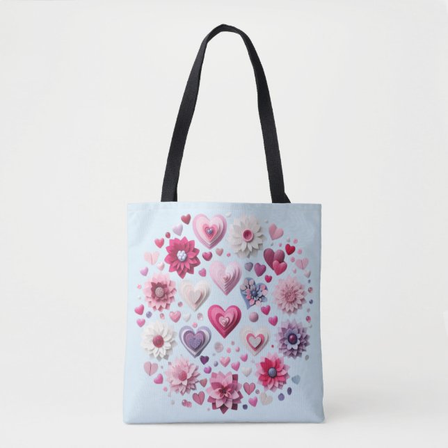 Floral Valentine's Day heart Tote Bag (Front)