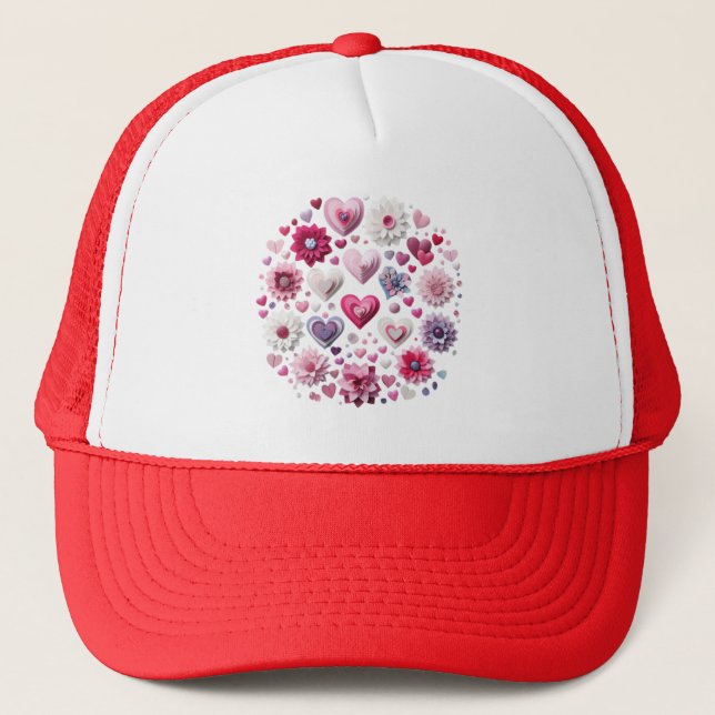 Floral Valentine's Day Heart Trucker Hat (Front)