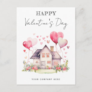 Floral Valentine's Day House with Hearts  Holiday Postcard