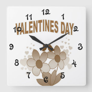Floral Valentines Day Square Wall Clock