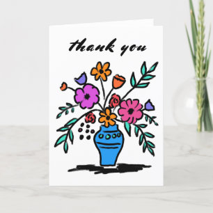 Floral Vase Loose Whimsical Sketch Chic Colourful Thank You Card