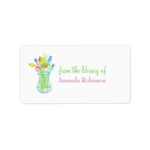 Floral vase personalised bookplate label