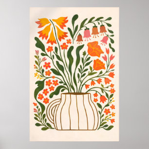 Floral Vase Poster, Scandinavian Botanical Wall Poster