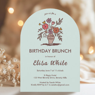 Floral Vase Rustic Whimsical Arch Custom Birthday Invitation