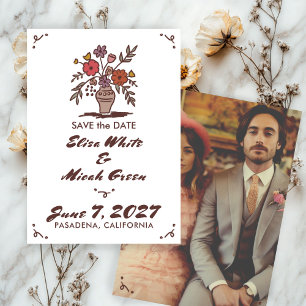 Floral Vase Rustic Whimsical Sketch Custom Photo Save The Date