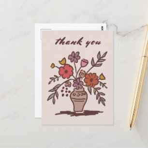 Floral Vase Rustic Whimsical Sketch Thank You Postcard
