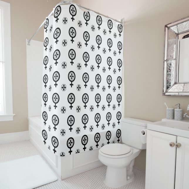 Floral Venus Symbol Pattern Shower Curtain (In Situ)