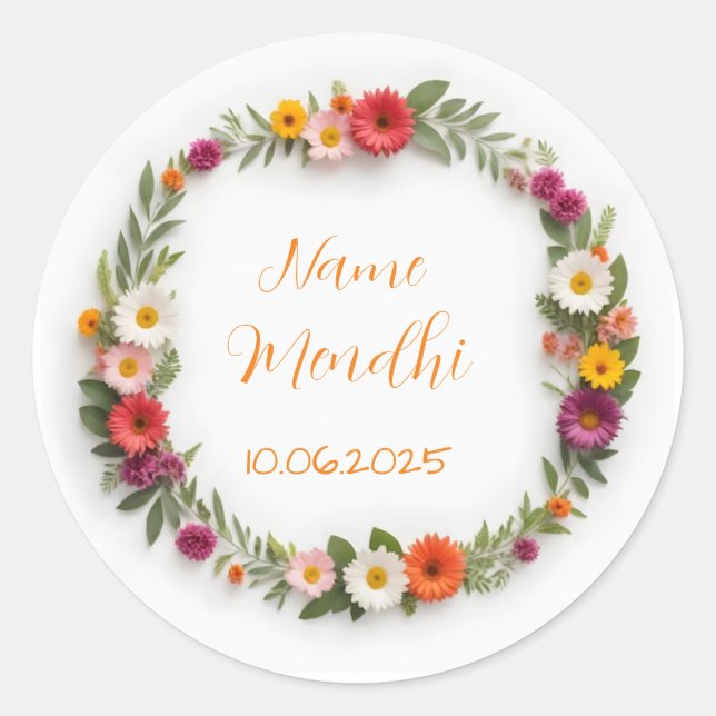 Floral vibrant mendhi favour stickers  (Front)