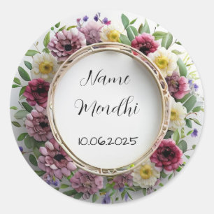 Floral vibrant mendhi favour stickers 