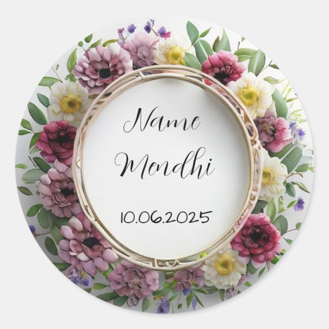 Floral vibrant mendhi favour stickers  (Front)