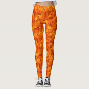 Floral Vibrant Orange Garden Lilies Photo Leggings