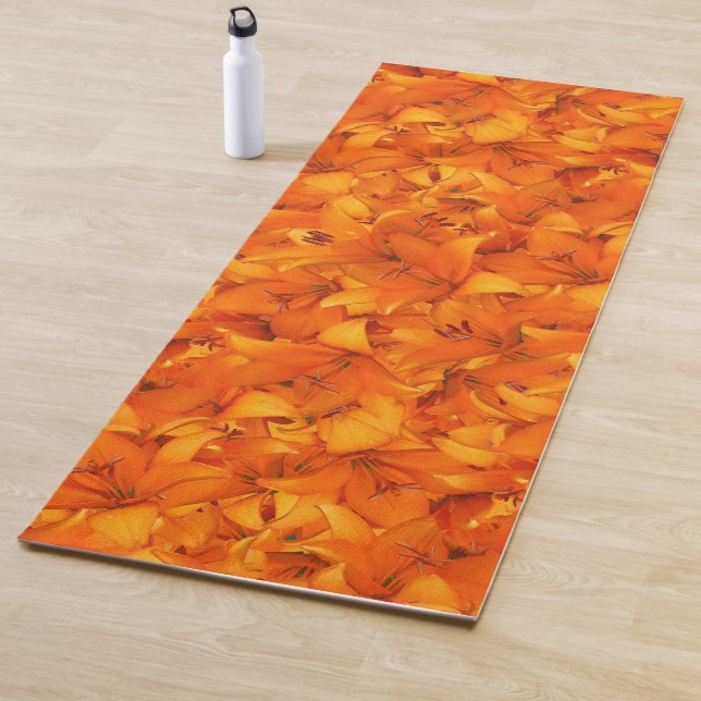 Floral Vibrant Orange Garden Lilies Photo Yoga Mat (In Situ)