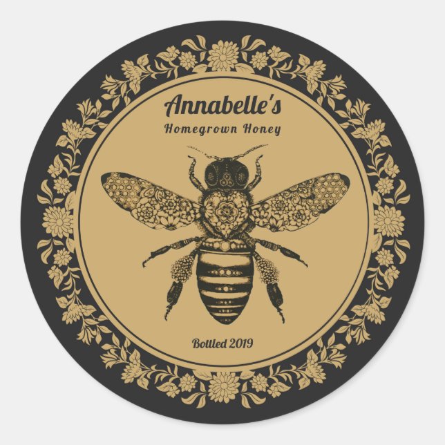 Floral Victorian Bee Honey Label (Front)