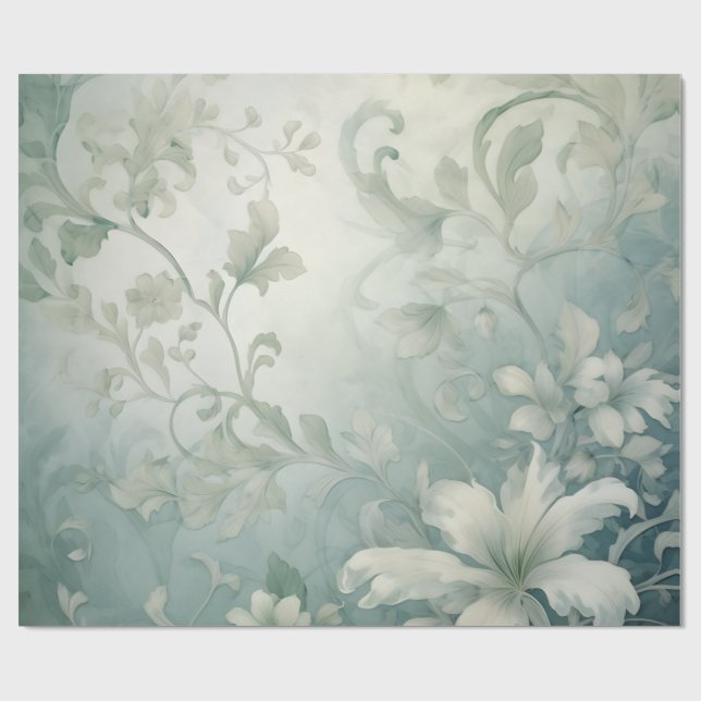 Floral Victorian Blue Grey Elegant Flower Fantasy Wrapping Paper (Flat)