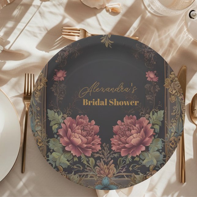 Floral Victorian Gothic Bridal Shower Paper Plate (Creator Uploaded)