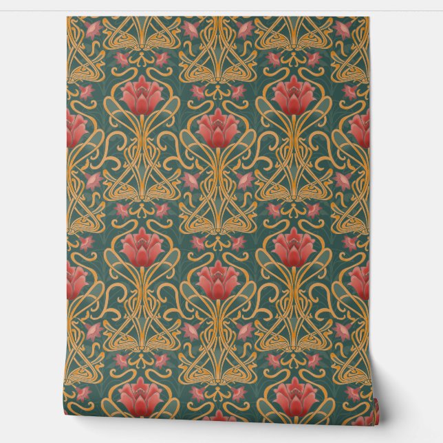 Floral Victorian Lotus - Art Nouveau flowers  Wallpaper (Unrolling)