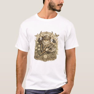 Floral Viking Cat Warrior - Cute Norse T-Shirt