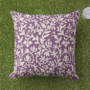 Floral Vine Pattern   Plum Purple and Beige Outdoor Cushion