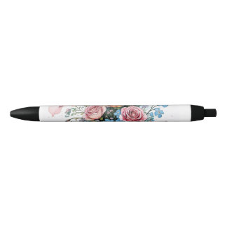 Floral Vine Pattern – Soft Watercolor Boho art Black Ink Pen