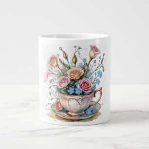 Floral Vine Pattern – Soft Watercolor Boho art Large Coffee Mug