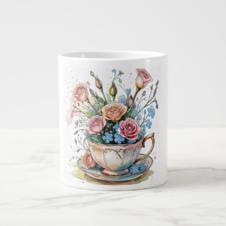 Floral Vine Pattern – Soft Watercolor Boho art Large Coffee Mug