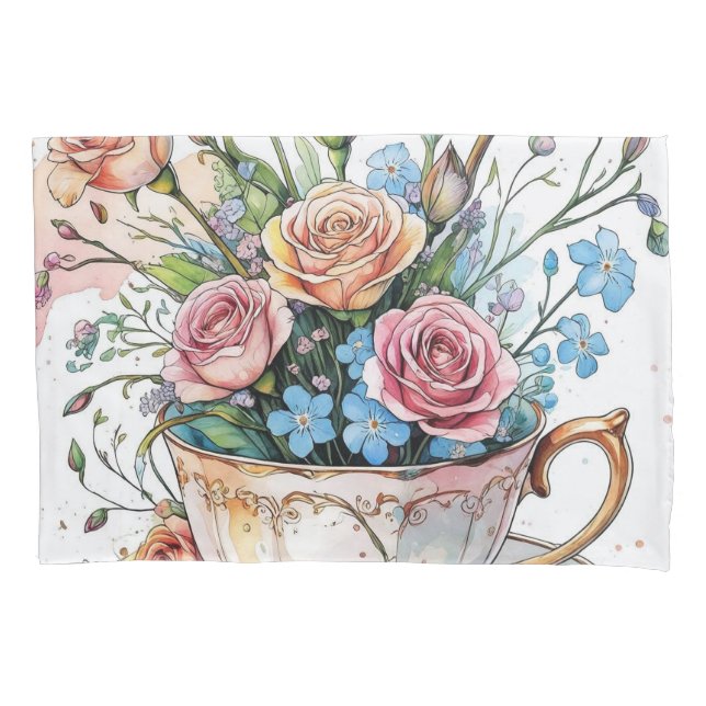  Floral Vine Pattern – Soft Watercolor Boho art Pillowcase (Front)