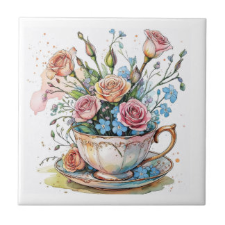 Floral Vine Pattern – Soft Watercolor Boho art Tile