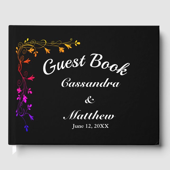 Floral Vines in Neon Black Background Guest Book (Front)