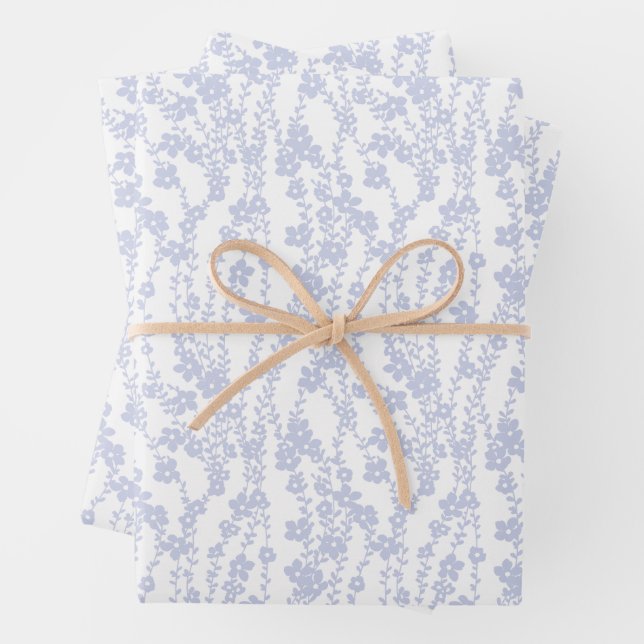 Floral Vines (White - Periwinkle) Wrapping Paper Sheet (In situ)