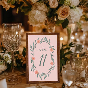 Floral Vines Wreath Chic Elegant Pink Green Custom Table Number