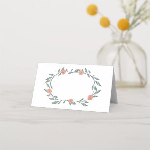 Floral Vines Wreath Chic Elegant Pink Green  Place Card