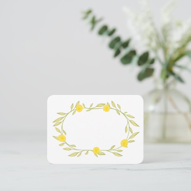 Floral Vines Wreath Chic Elegant Yellow Green  Place Card (Standing Front)