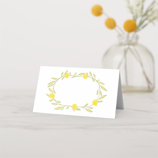 Floral Vines Wreath Chic Elegant Yellow Green  Place Card (Front)