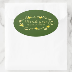 Floral Vines Wreath THANK YOU for Order Chic Oval Sticker