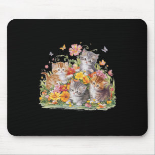 Floral Vintage Aesthetic Painted Kittens And Press Mouse Mat