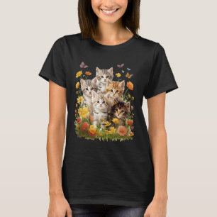 Floral Vintage Aesthetic Painted Kittens and Press T-Shirt