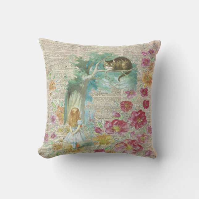 Floral Vintage Alice In Wonderland Cushion (Front)