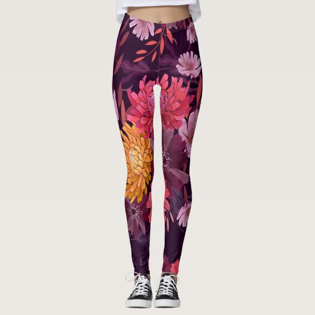 Floral Vintage: Autumn Garden Splendour Leggings (Front)