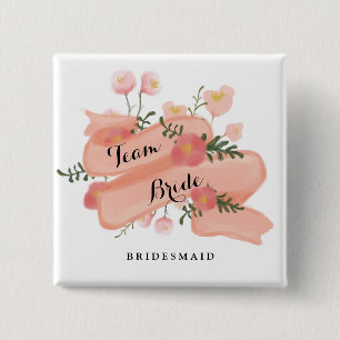 Floral Vintage Banner Team Bride Bridesmaid 15 Cm Square Badge