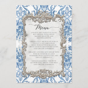 Floral Vintage Baroque Rococo Blue Silver Menu