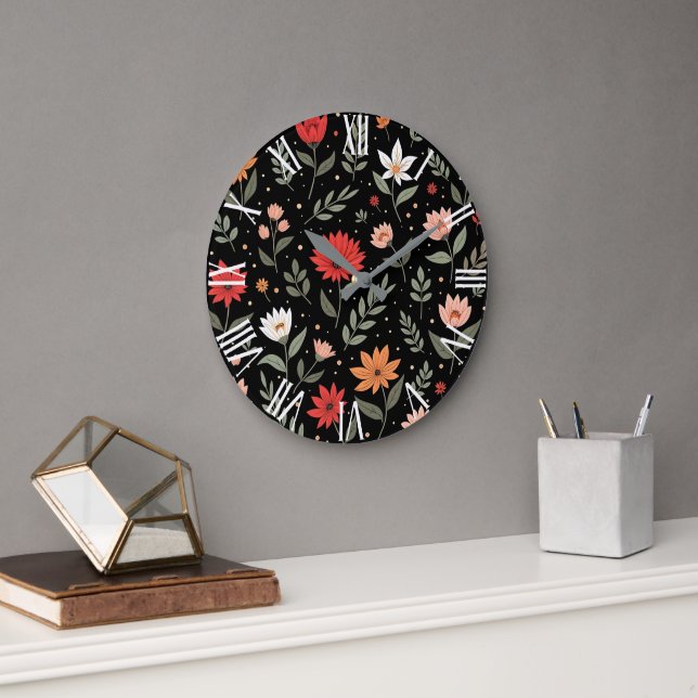 Floral Vintage Beautiful Modern Collection Large Clock (Office)