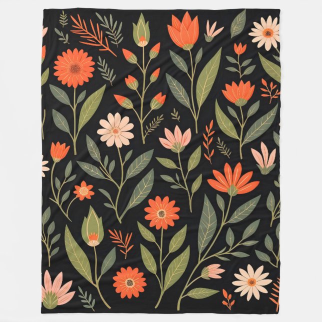 Floral Vintage Beautiful Trendy Collection Fleece Blanket (Front)