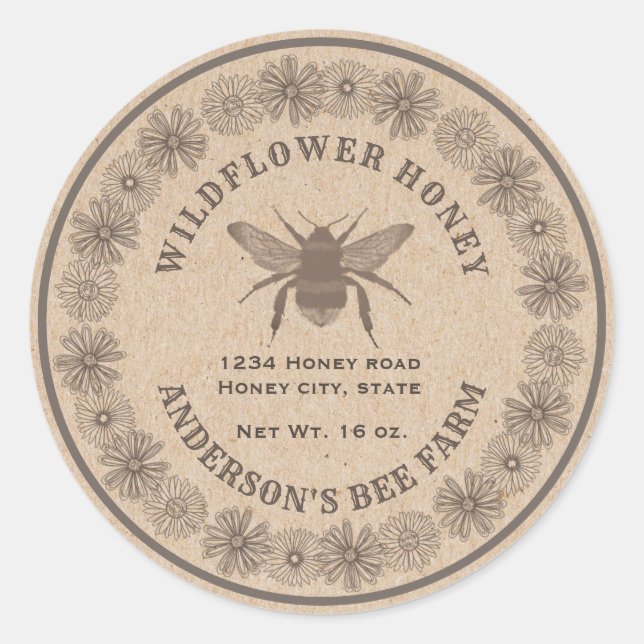 Floral vintage bee Kraft honey jar label (Front)