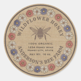 Floral vintage bee linen honey jar label