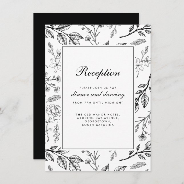 Floral Vintage Black White Wedding Enclosure Card (Front/Back)